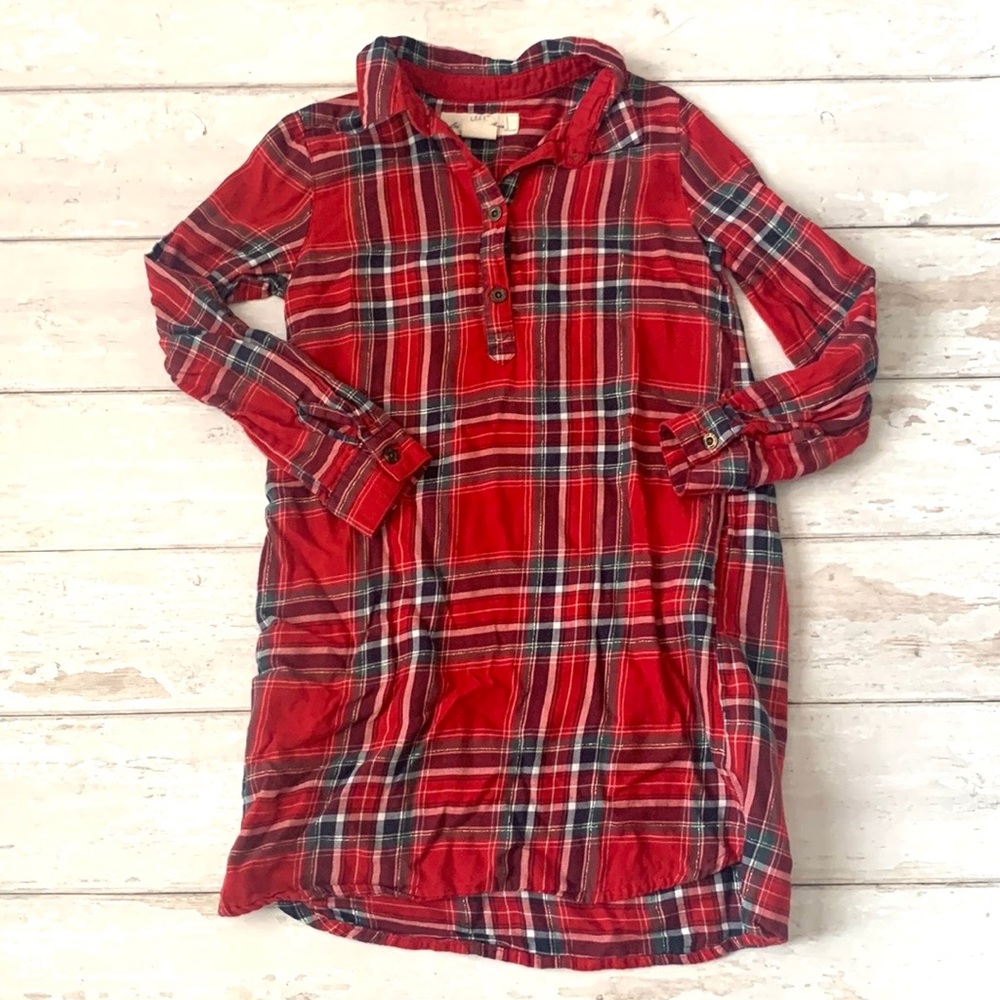 H&M Girls 6/7 Red Plaid Polo Henley Dress Long Sleeves Kids Size 6 7